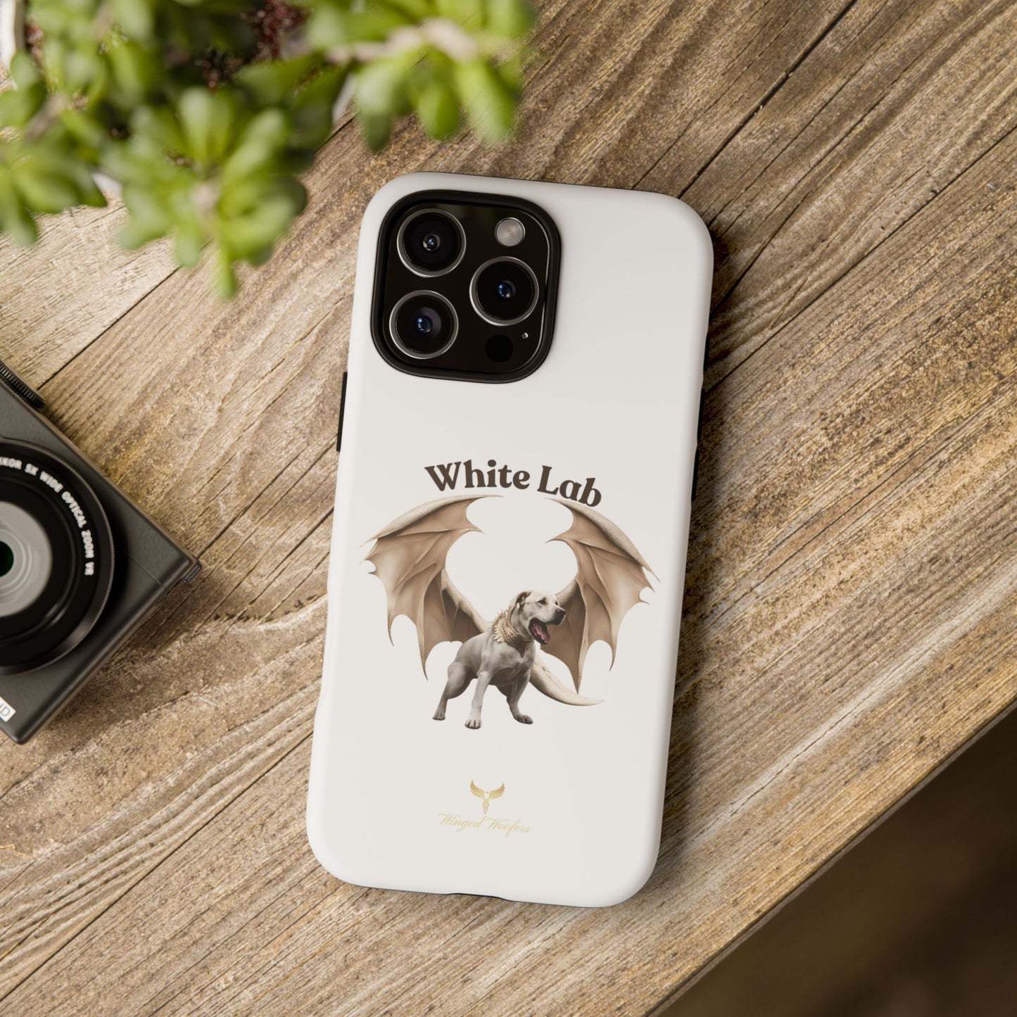 White Labrador Tough Case - Protective Phone Case with Winged Dog Design