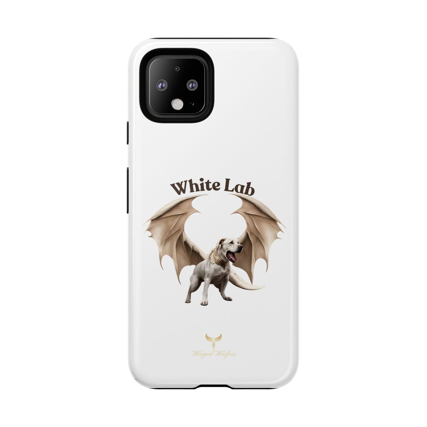 White Labrador Tough Case - Protective Phone Case with Winged Dog Design