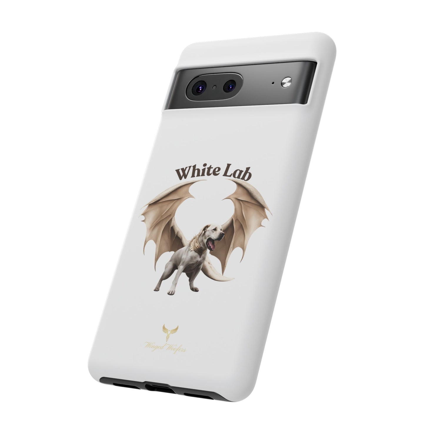 White Labrador Tough Case - Protective Phone Case with Winged Dog Design