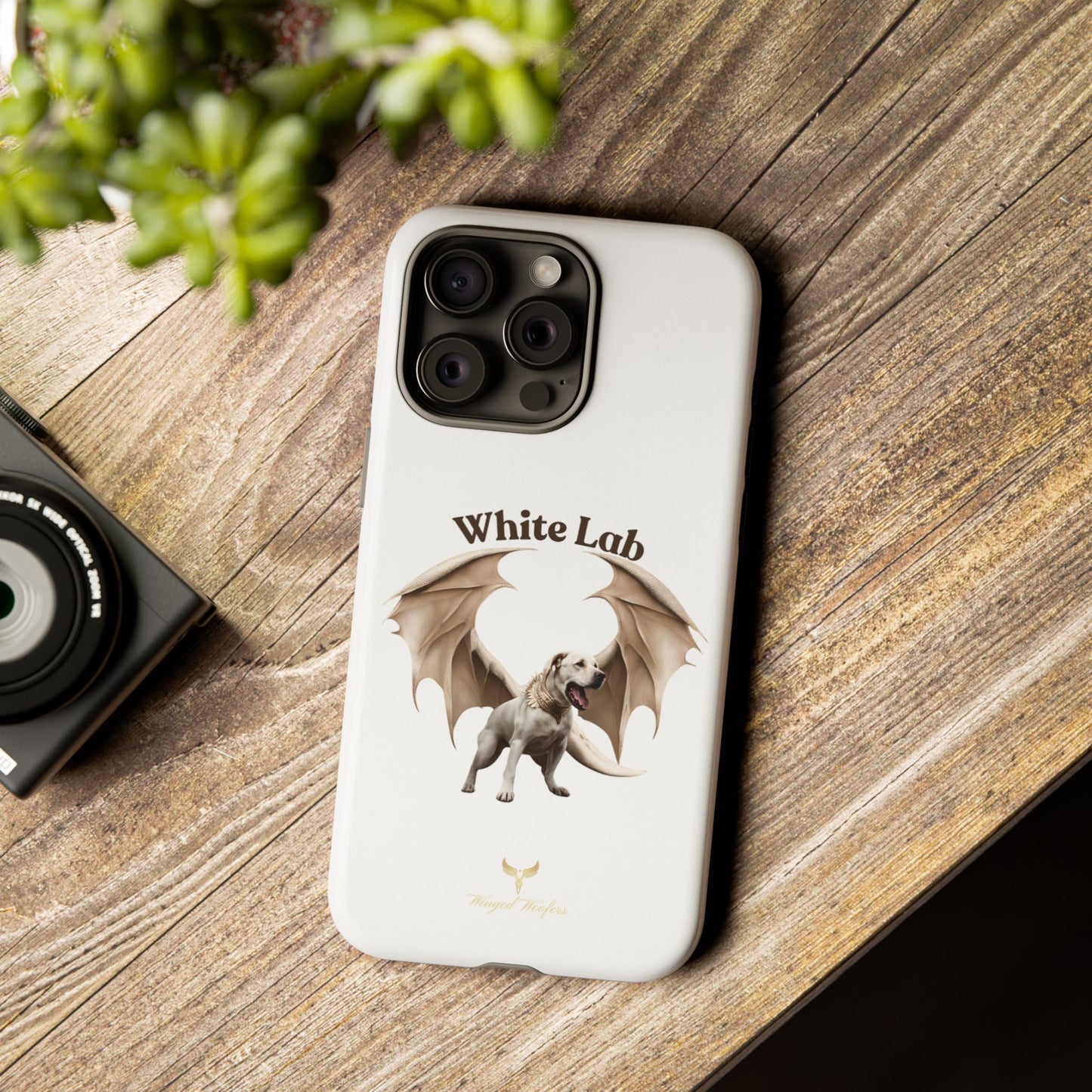 White Labrador Tough Case - Protective Phone Case with Winged Dog Design