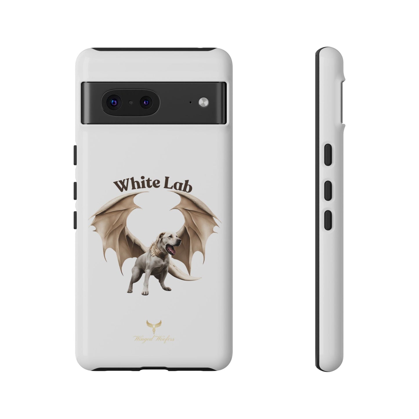 White Labrador Tough Case - Protective Phone Case with Winged Dog Design