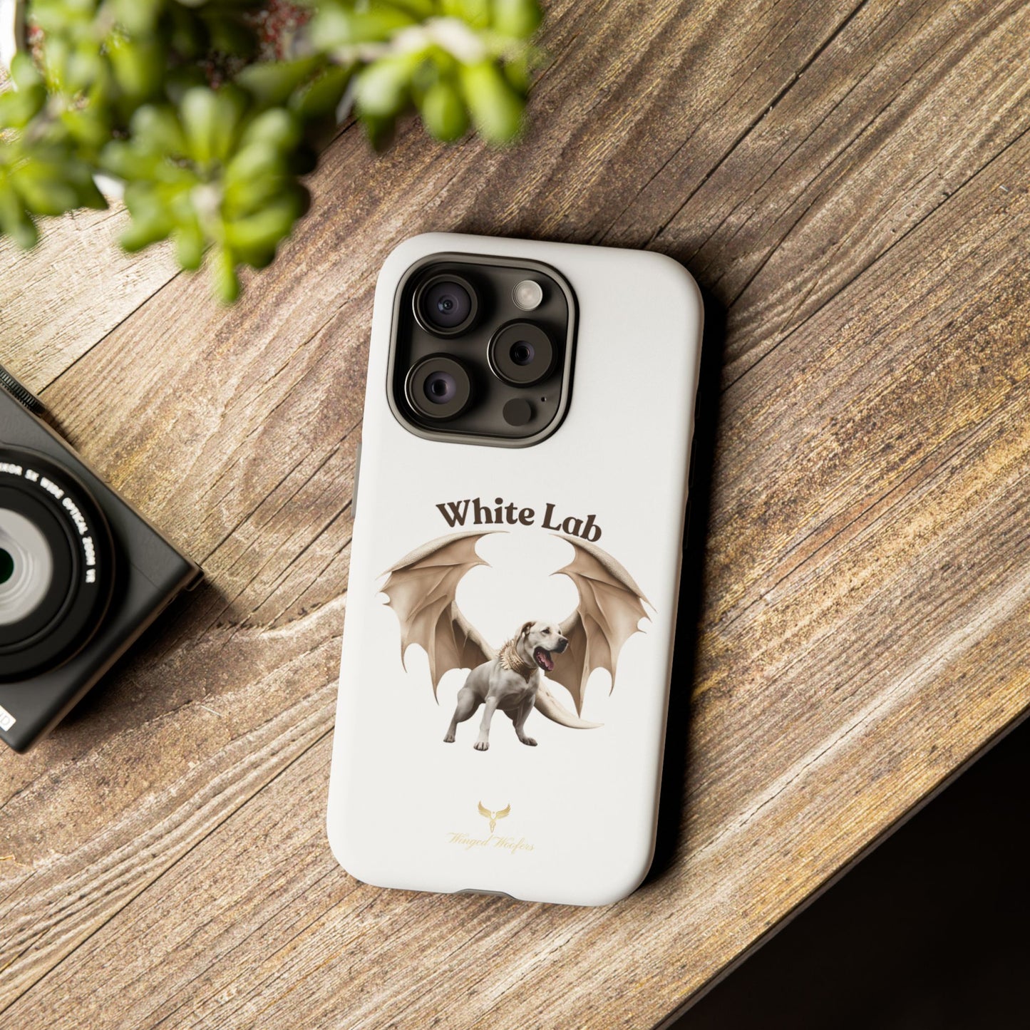 White Labrador Tough Case - Protective Phone Case with Winged Dog Design