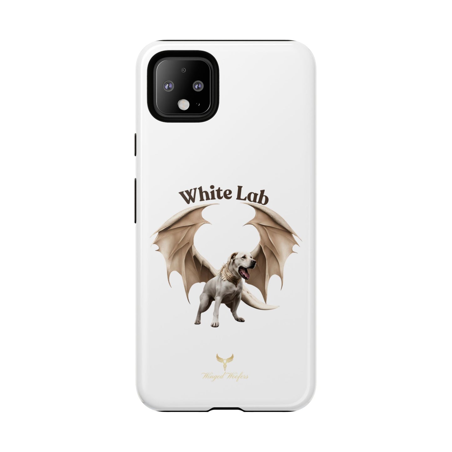 White Labrador Tough Case - Protective Phone Case with Winged Dog Design