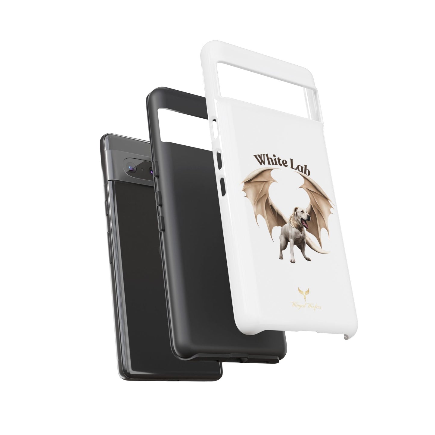 White Labrador Tough Case - Protective Phone Case with Winged Dog Design