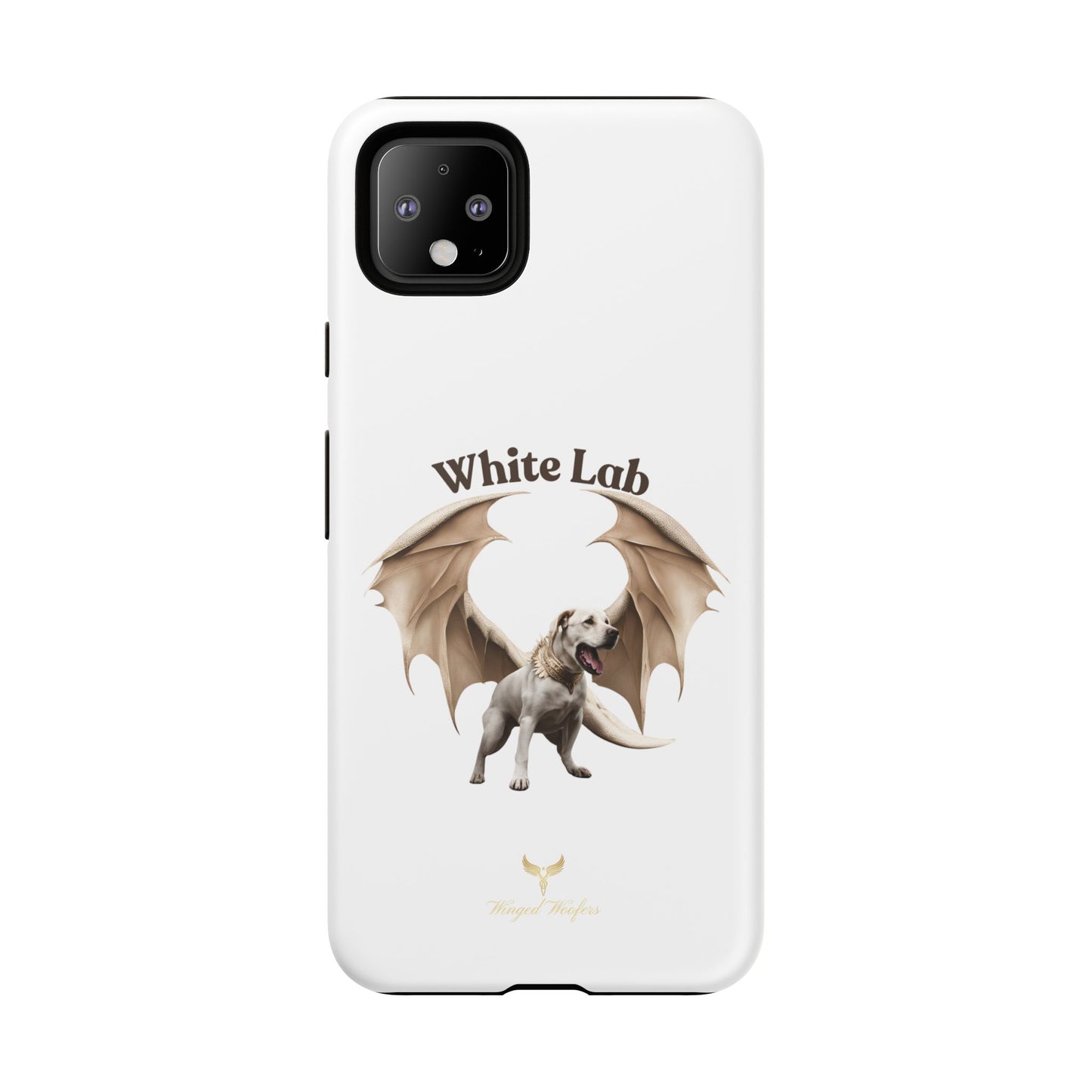 White Labrador Tough Case - Protective Phone Case with Winged Dog Design