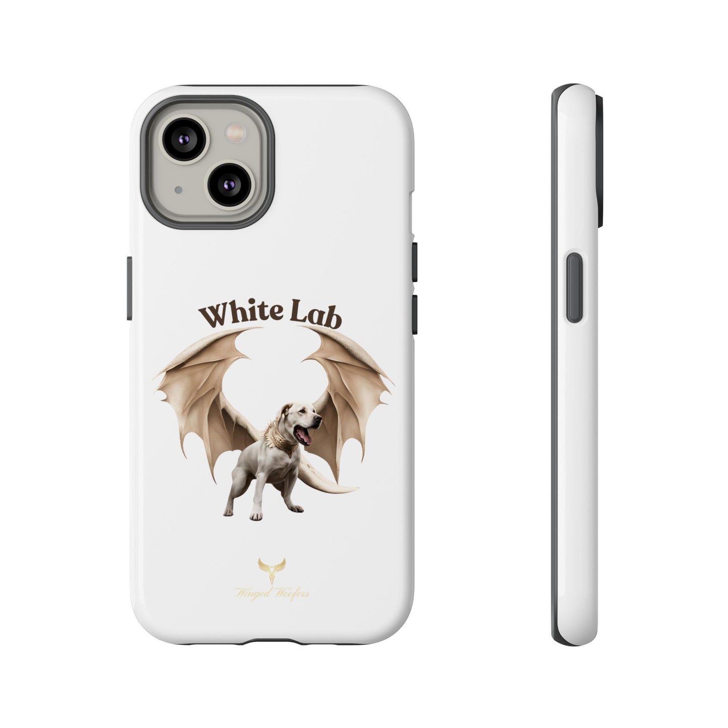 White Labrador Tough Case - Protective Phone Case with Winged Dog Design