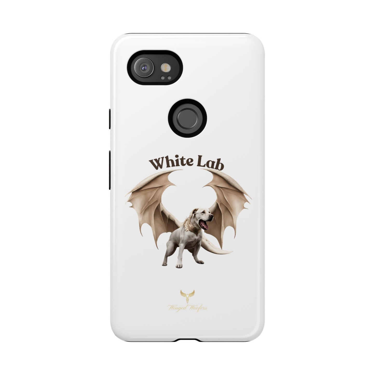 White Labrador Tough Case - Protective Phone Case with Winged Dog Design