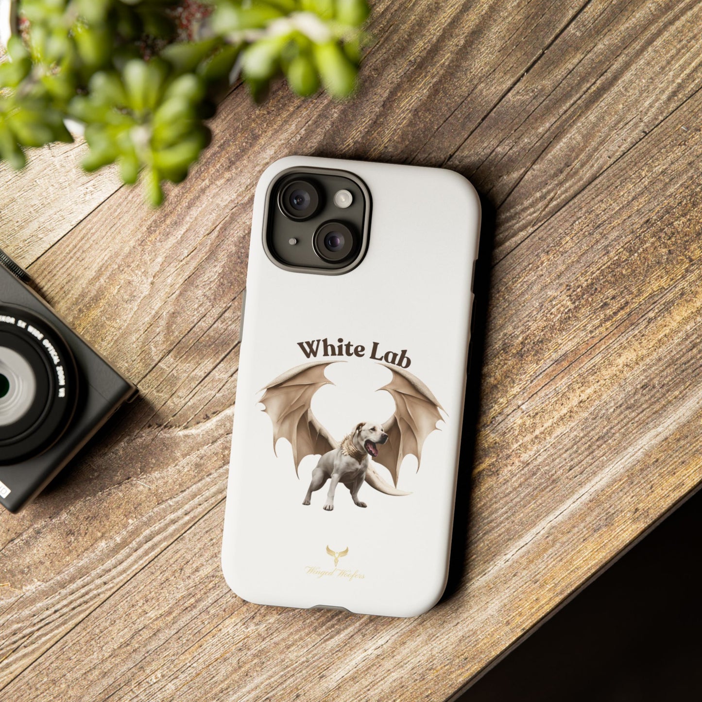 White Labrador Tough Case - Protective Phone Case with Winged Dog Design