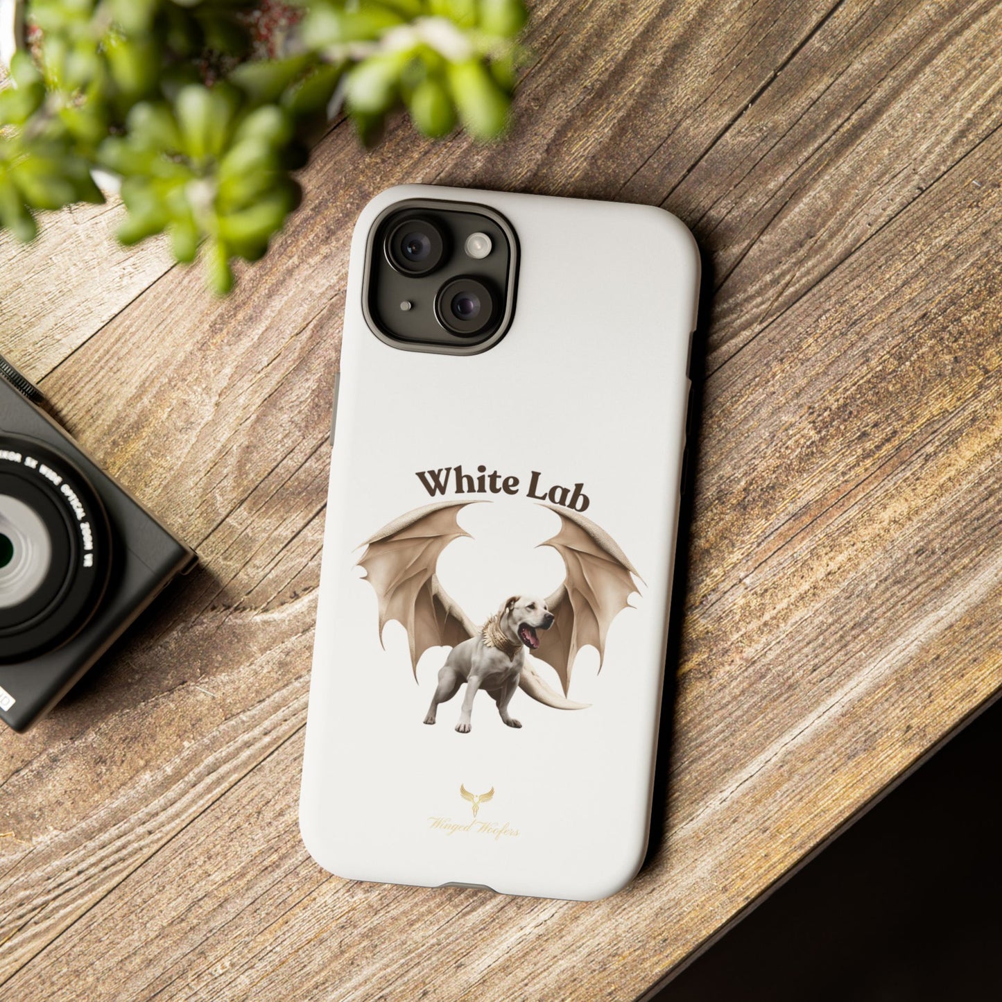 White Labrador Tough Case - Protective Phone Case with Winged Dog Design