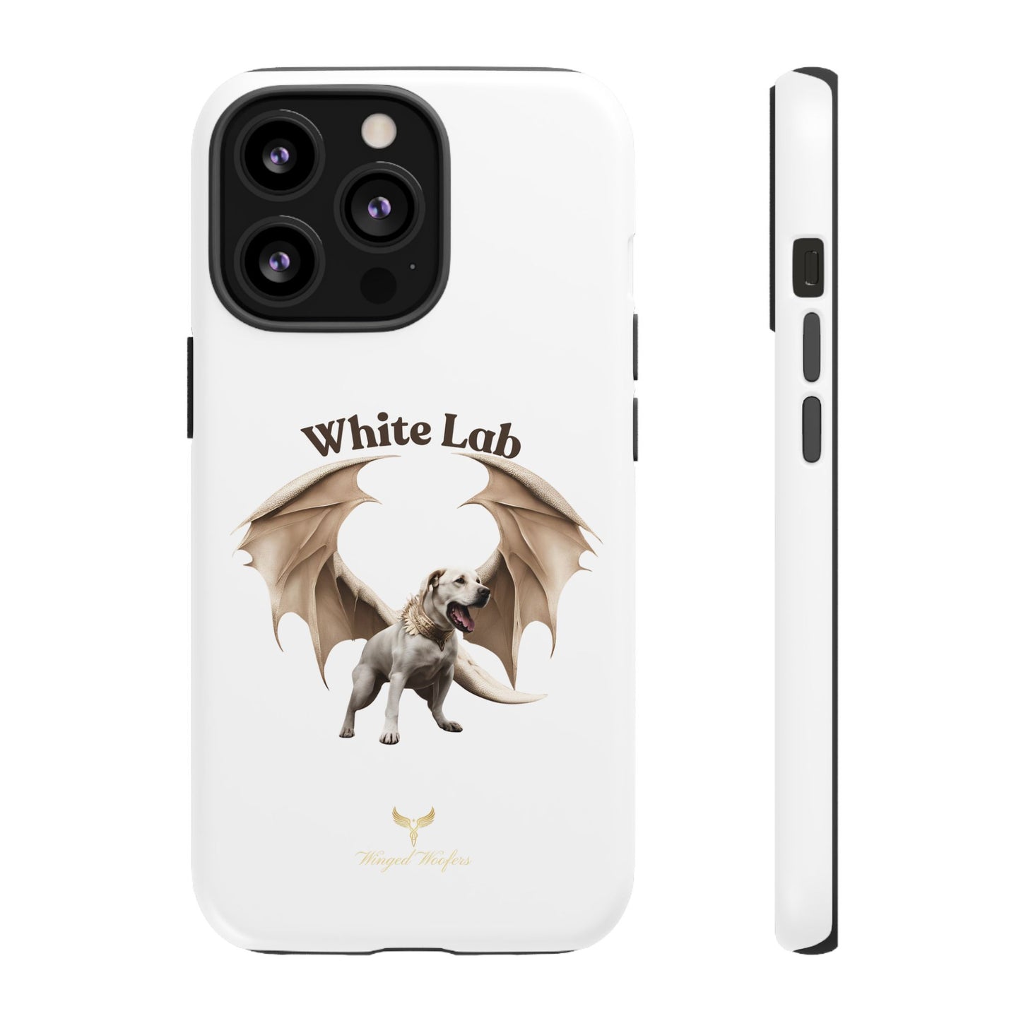 White Labrador Tough Case - Protective Phone Case with Winged Dog Design