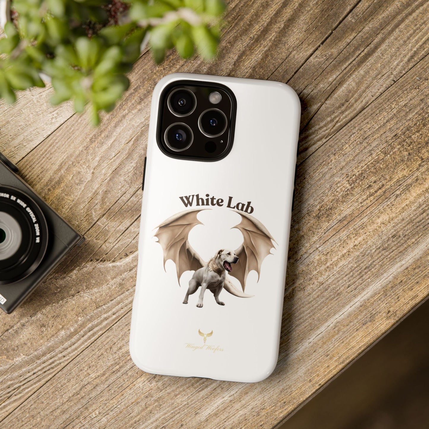 White Labrador Tough Case - Protective Phone Case with Winged Dog Design