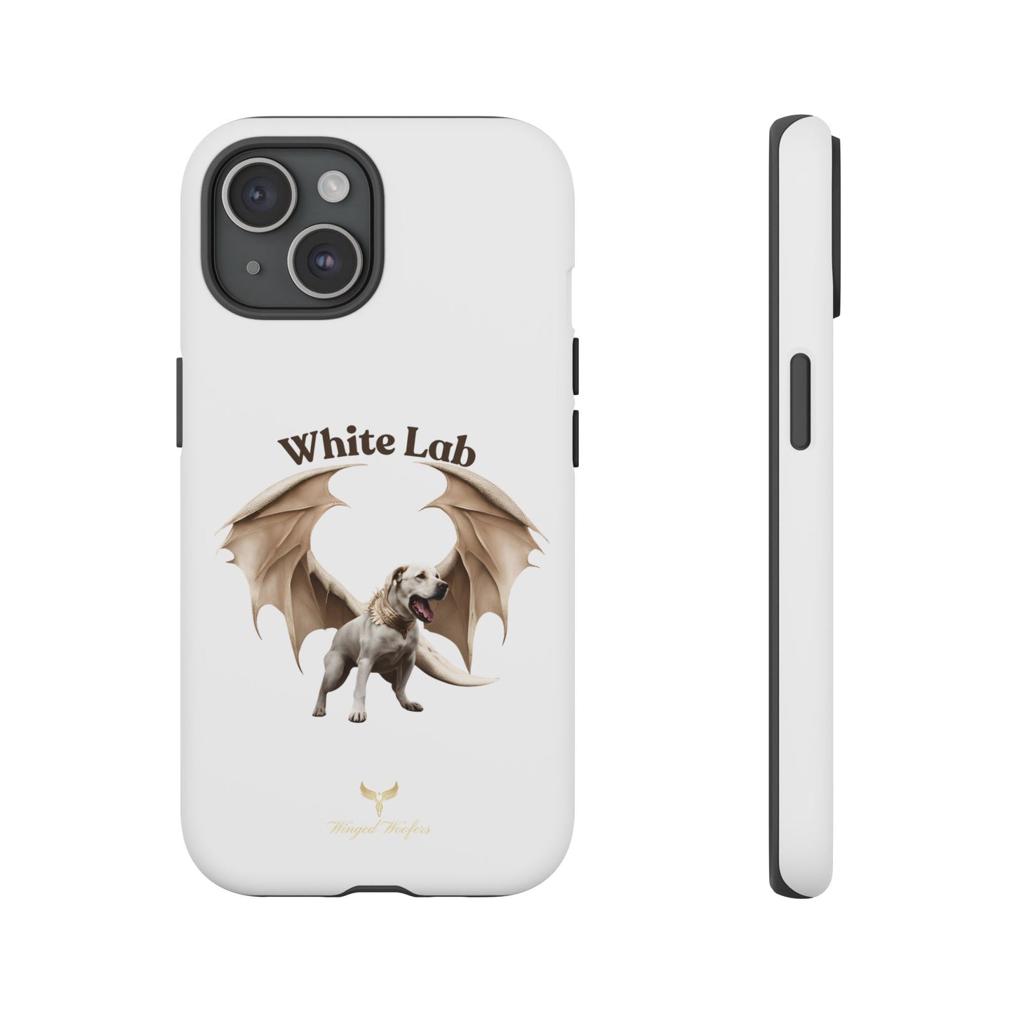 White Labrador Tough Case - Protective Phone Case with Winged Dog Design