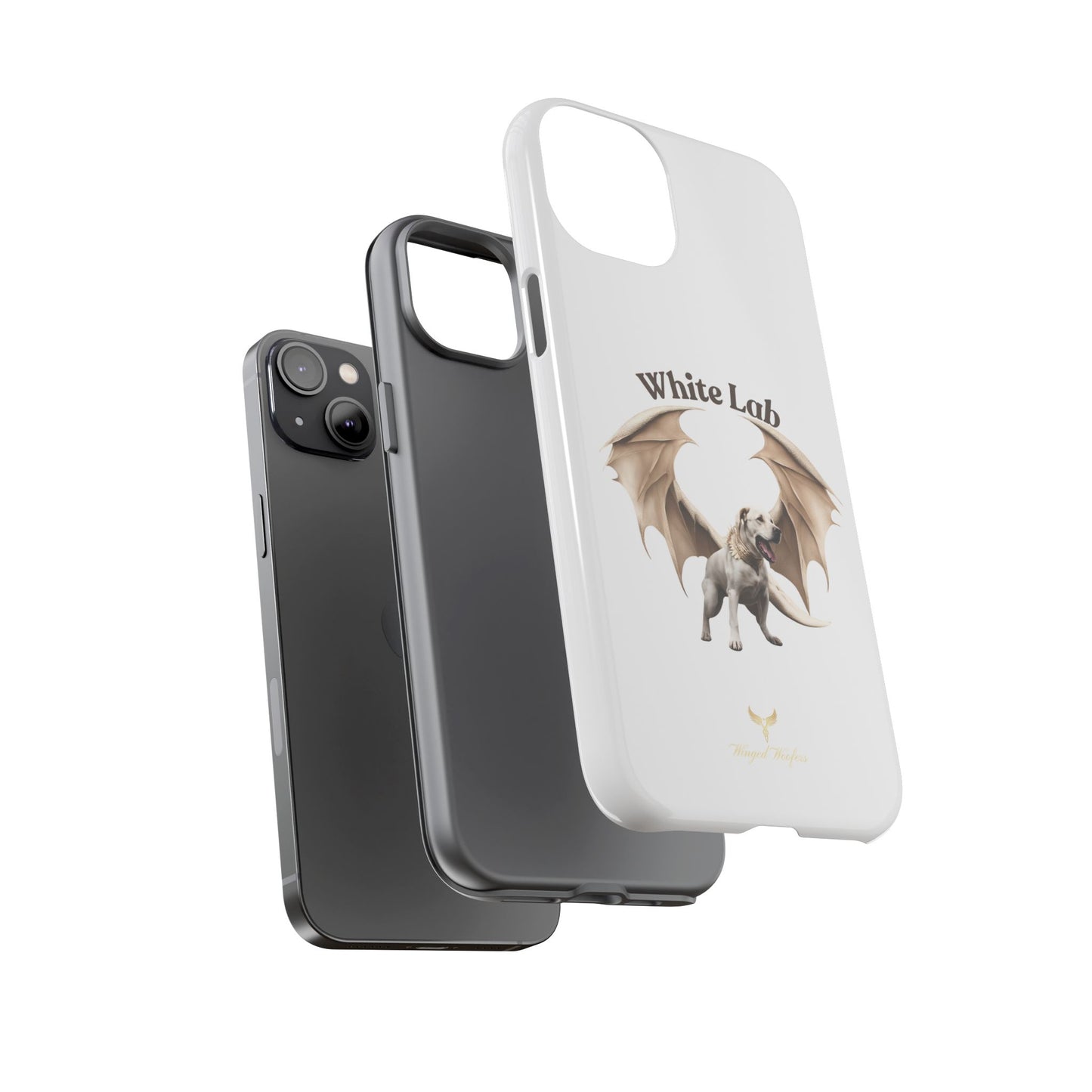 White Labrador Tough Case - Protective Phone Case with Winged Dog Design