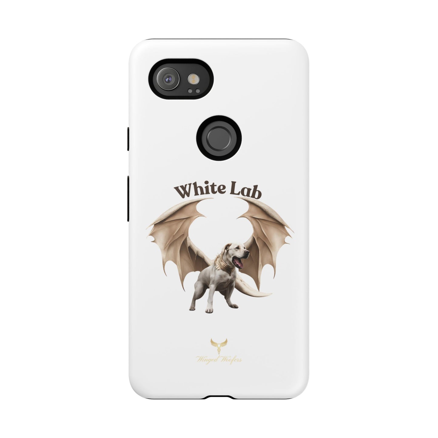 White Labrador Tough Case - Protective Phone Case with Winged Dog Design