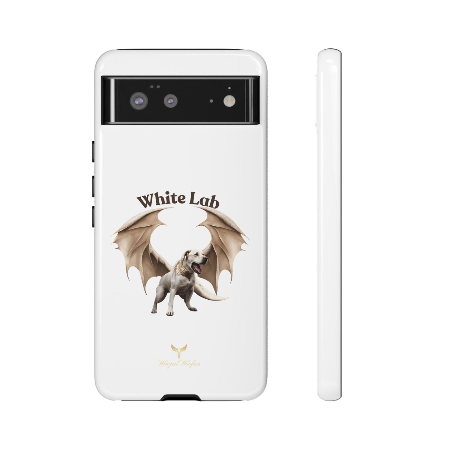 White Labrador Tough Case - Protective Phone Case with Winged Dog Design