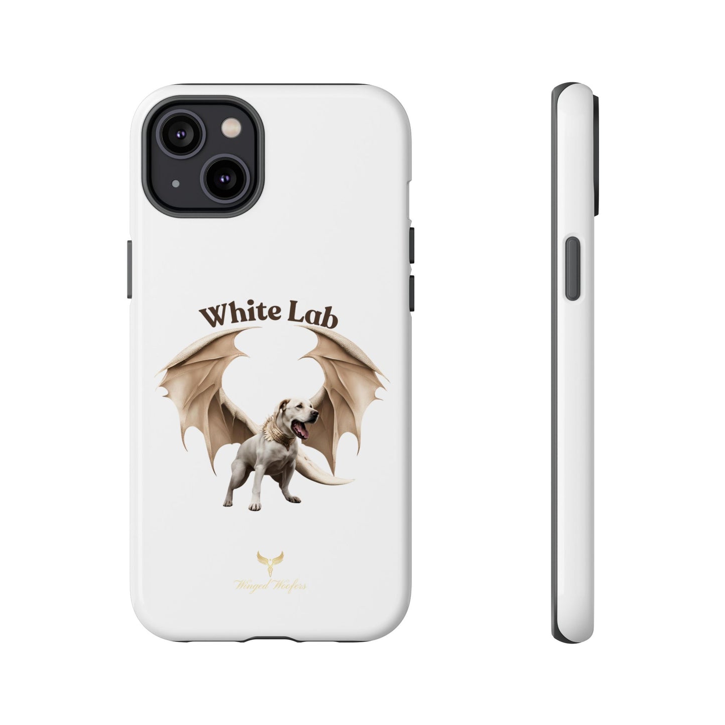 White Labrador Tough Case - Protective Phone Case with Winged Dog Design