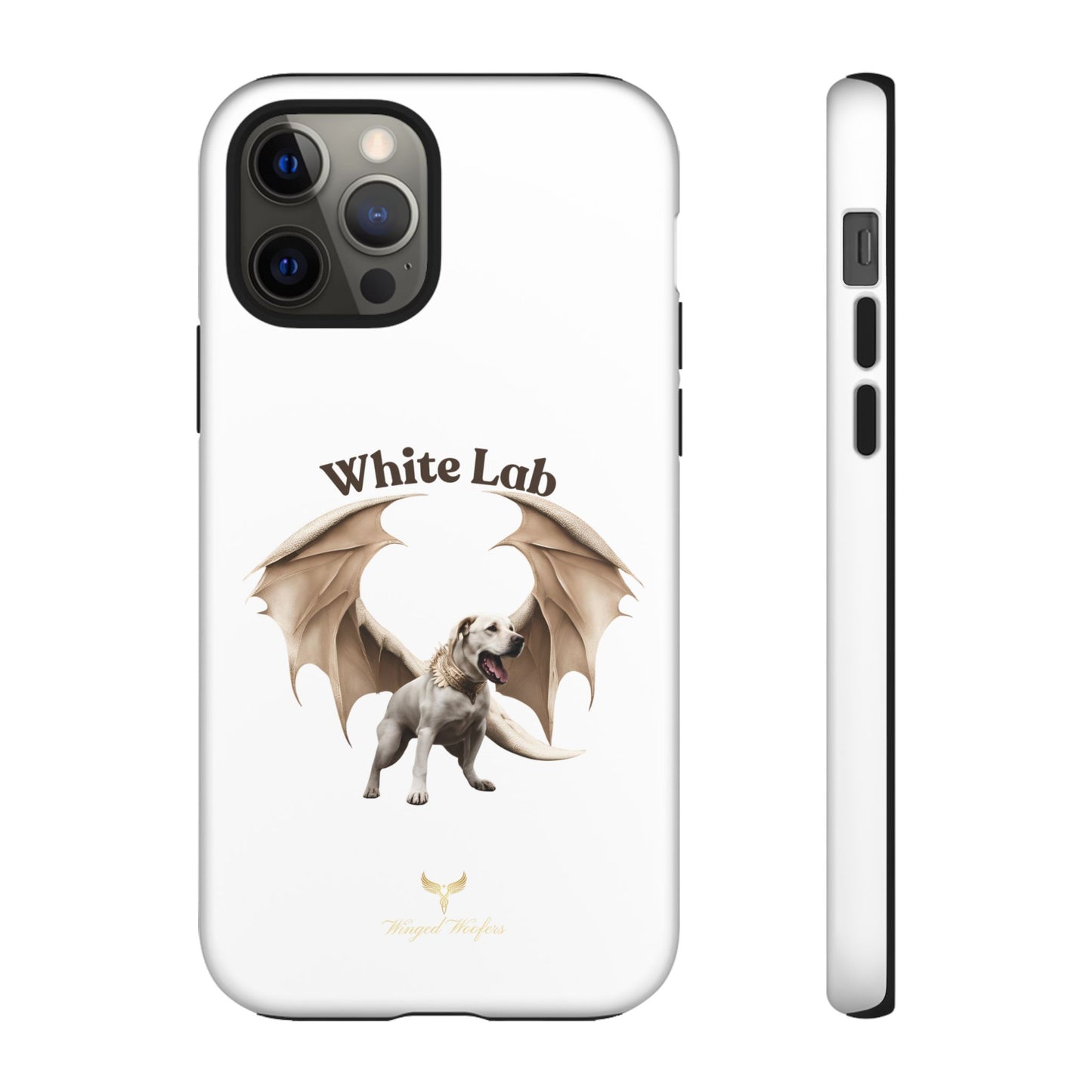 White Labrador Tough Case - Protective Phone Case with Winged Dog Design