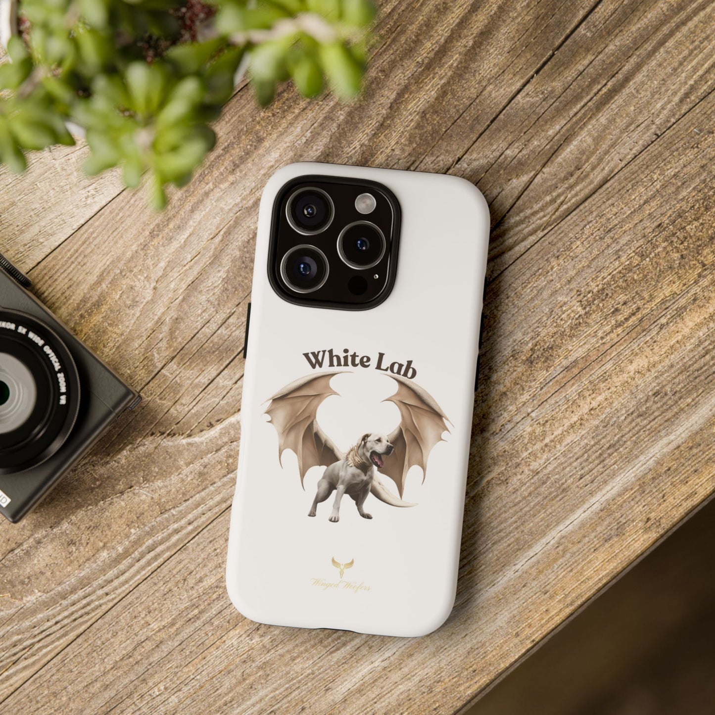 White Labrador Tough Case - Protective Phone Case with Winged Dog Design