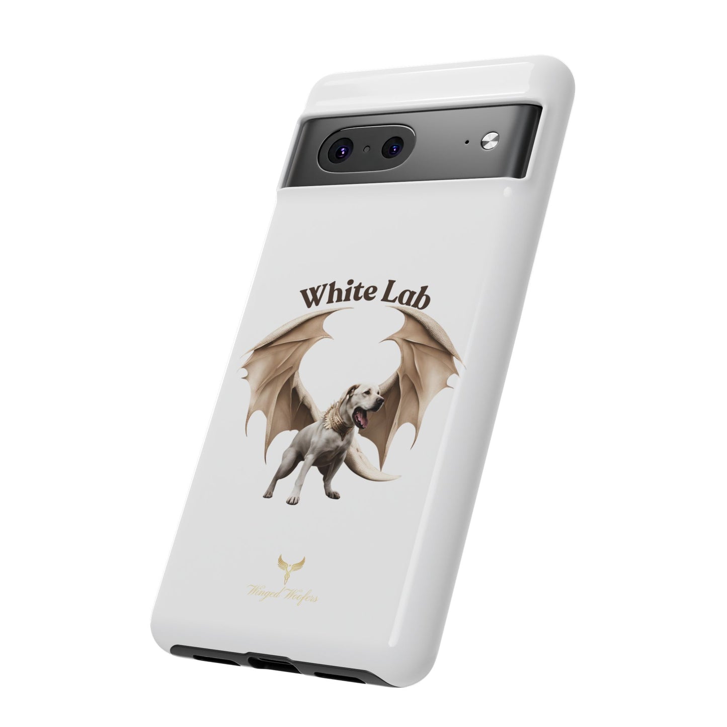 White Labrador Tough Case - Protective Phone Case with Winged Dog Design