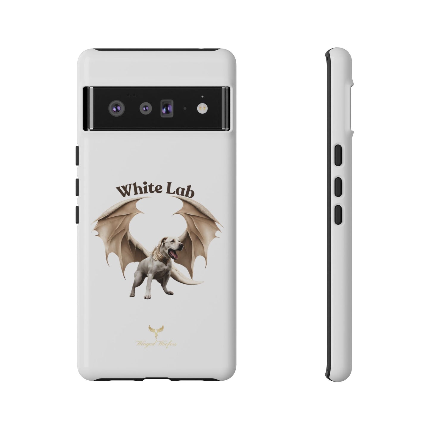 White Labrador Tough Case - Protective Phone Case with Winged Dog Design