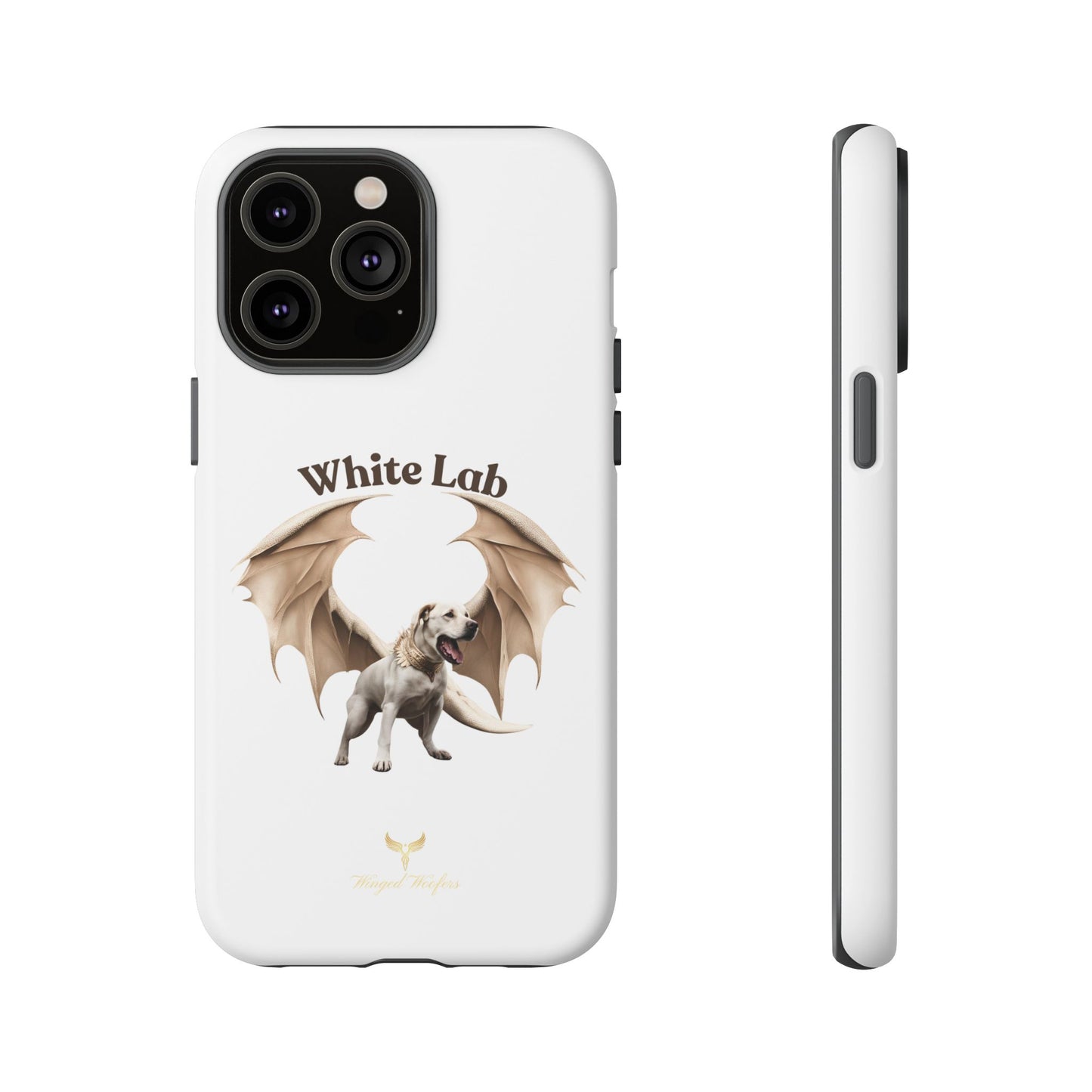 White Labrador Tough Case - Protective Phone Case with Winged Dog Design