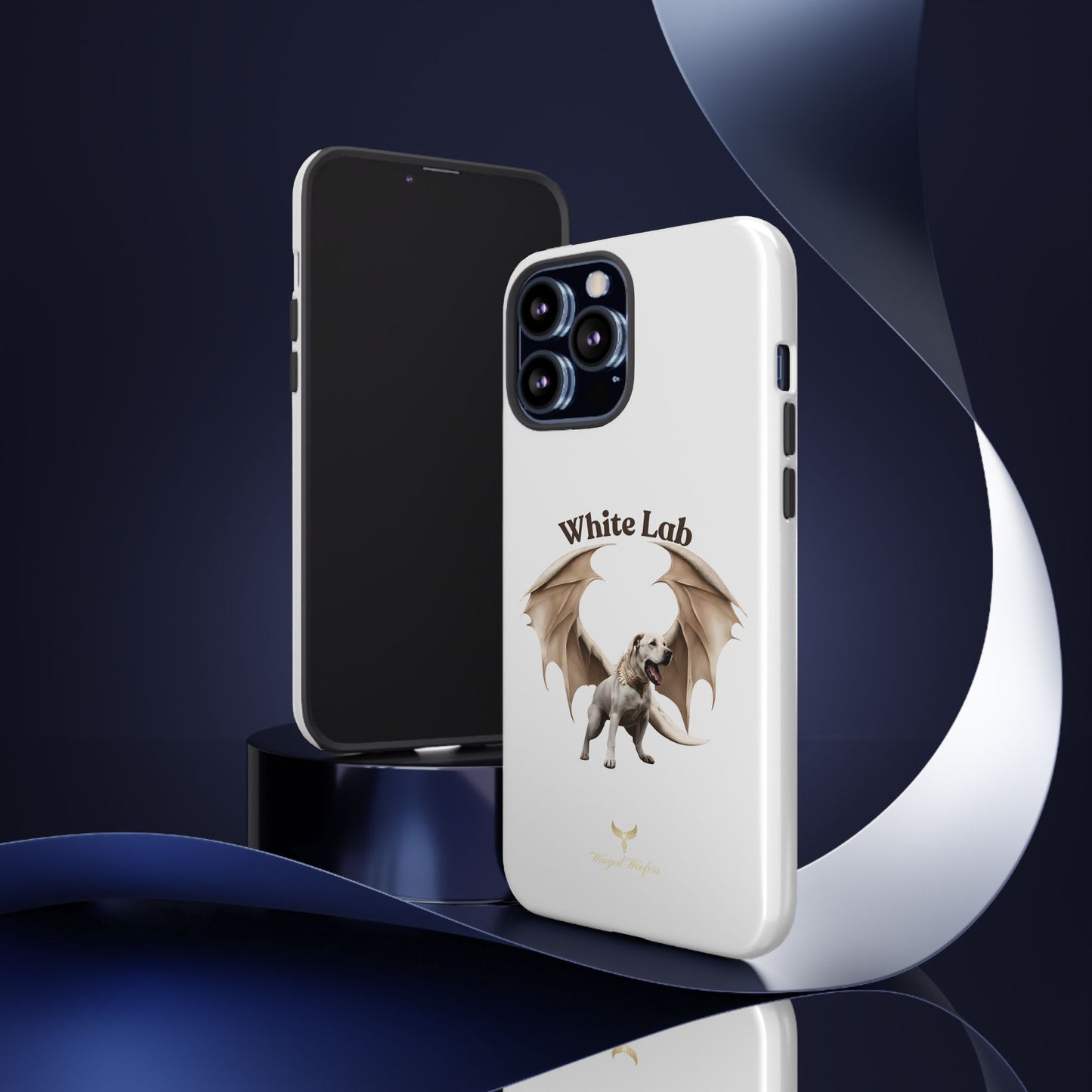 White Labrador Tough Case - Protective Phone Case with Winged Dog Design