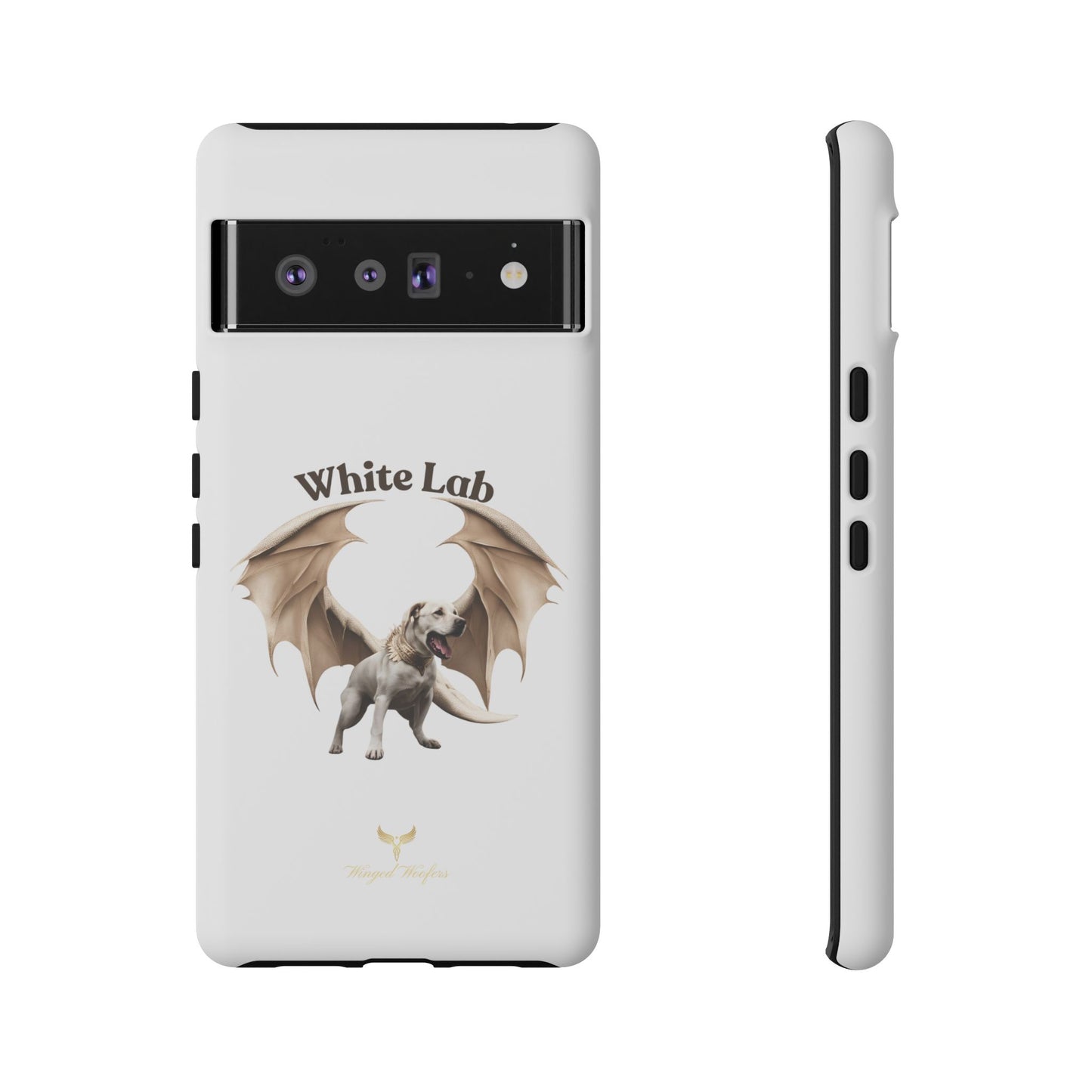 White Labrador Tough Case - Protective Phone Case with Winged Dog Design