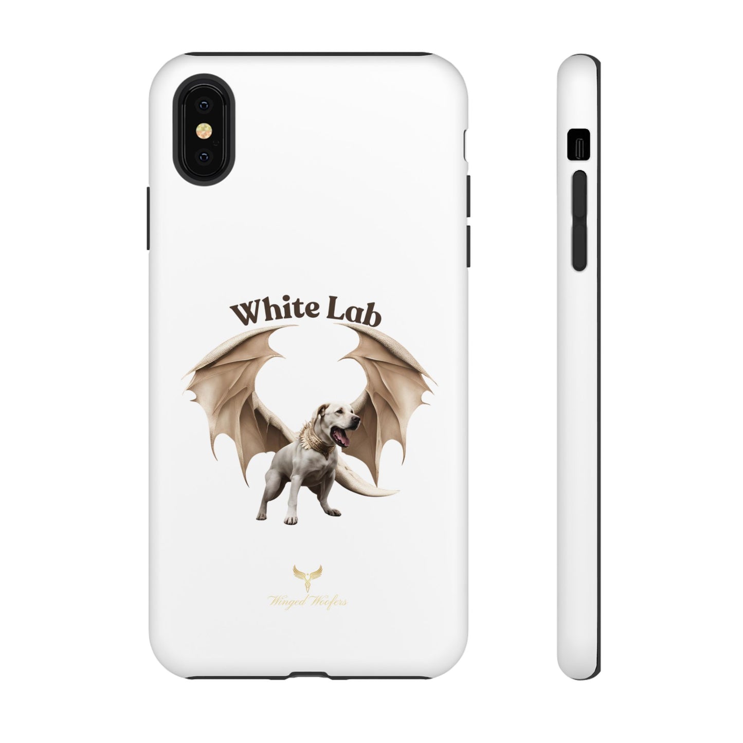 White Labrador Tough Case - Protective Phone Case with Winged Dog Design